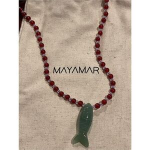 Mayamar Green Fish Pendant Necklace with Red & Purple Beads